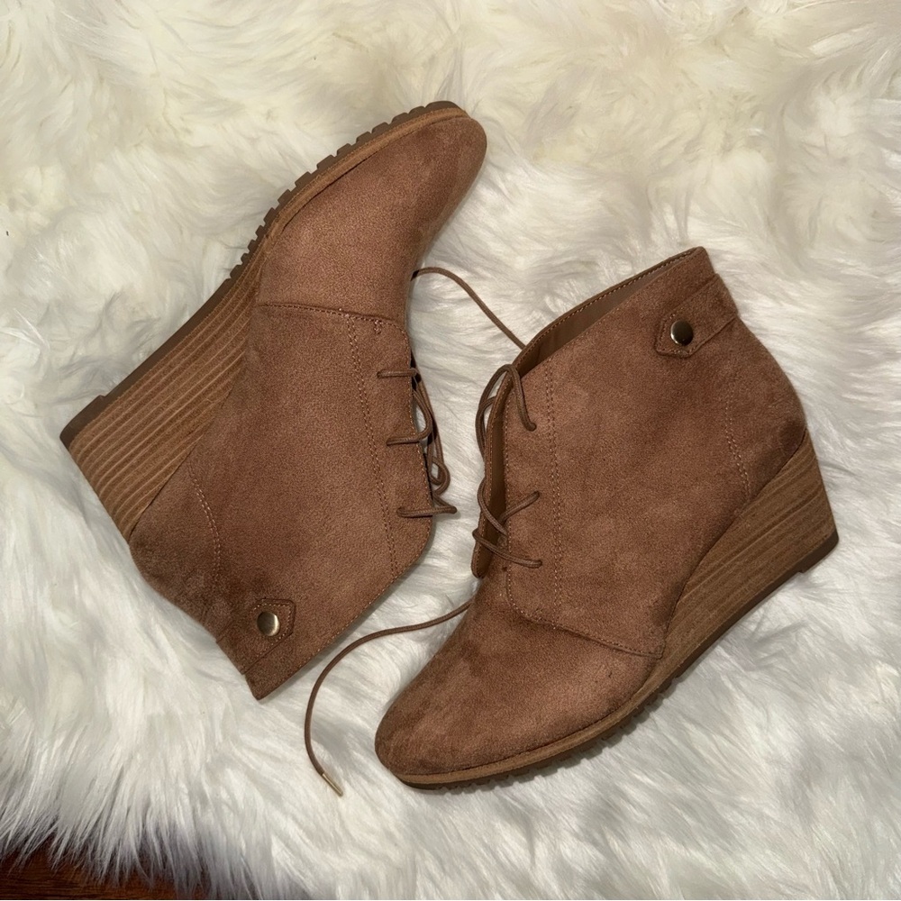 💙💖 Dr. Scholl's Brown Conquer Faux Suede Comfort Wedge Ankle‎ Booties
